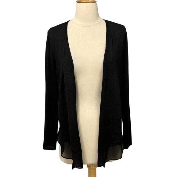 Nic+Zoe Silk Blend Open Cardigan Black Sheer Hem Long Sleeve Classic Soft Size L - Picture 7 of 7